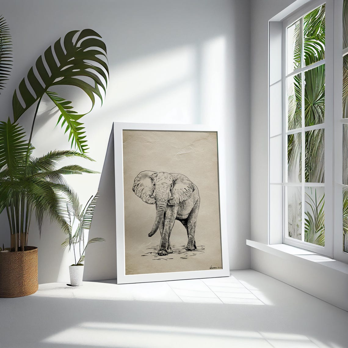 African Elephant Pencil Sketch Walking Safari Monochrome Art Poster - Image 5