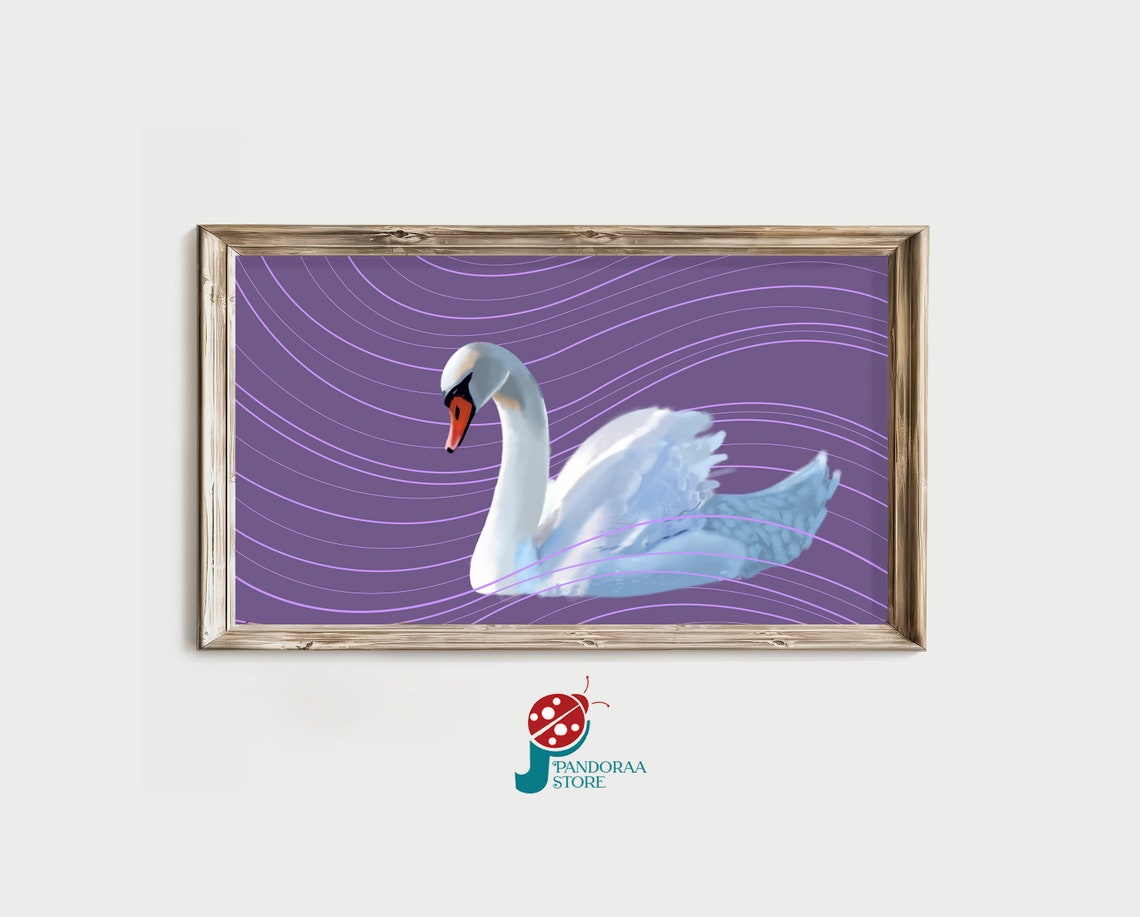 White Swan Violet Water Ripple Art Print on Purple Background