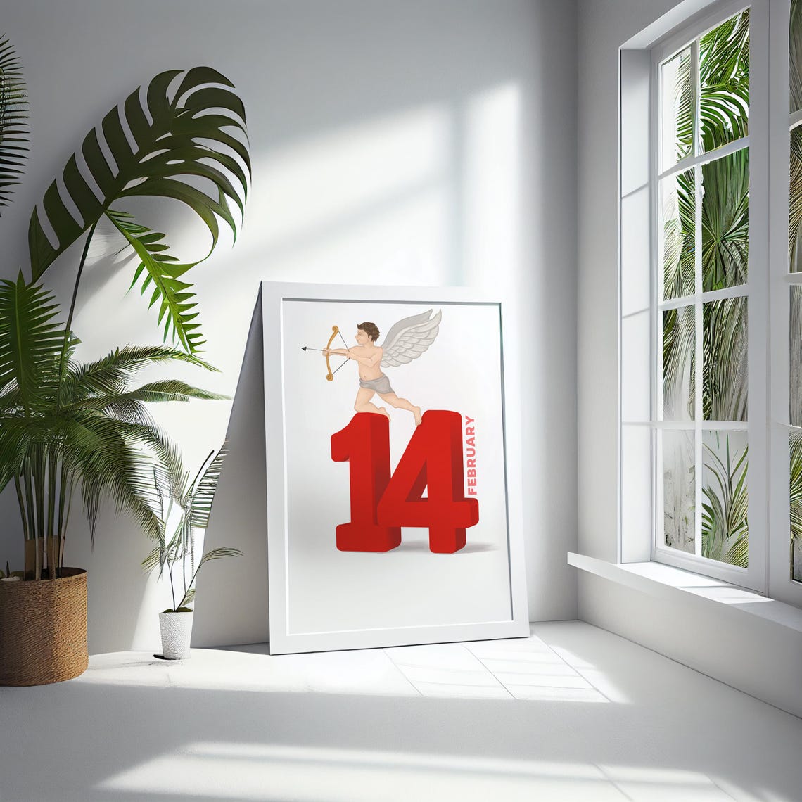 February 14 Cupid Archer Standing on Giant Red Numbers Poster - Image 5