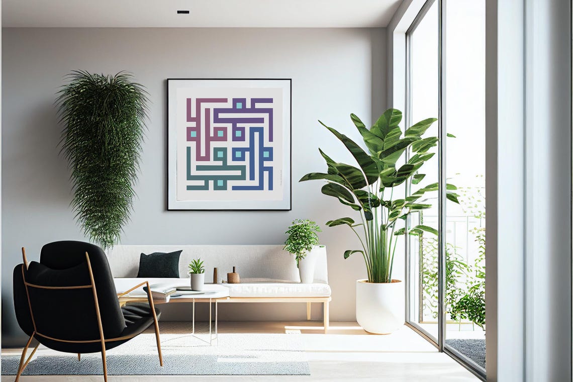 Pastel Purple Teal Geometric Maze Square Boho Minimalist Art Poster - Image 4