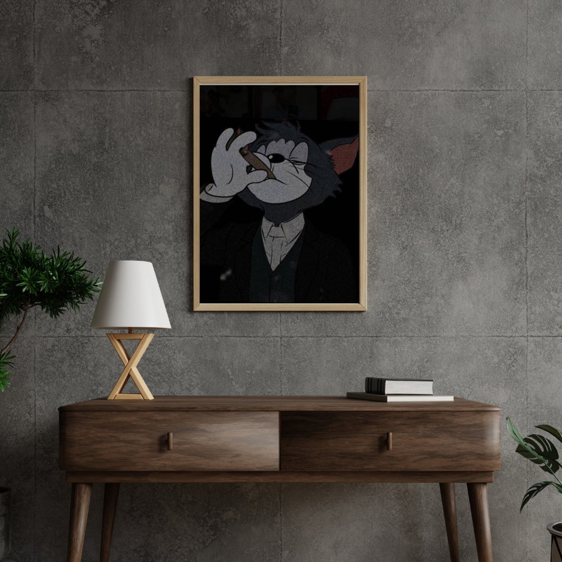 Tom and Jerry Tom Cat in Suit Smoking Cigar Art Poster Dark Humor - Image 2