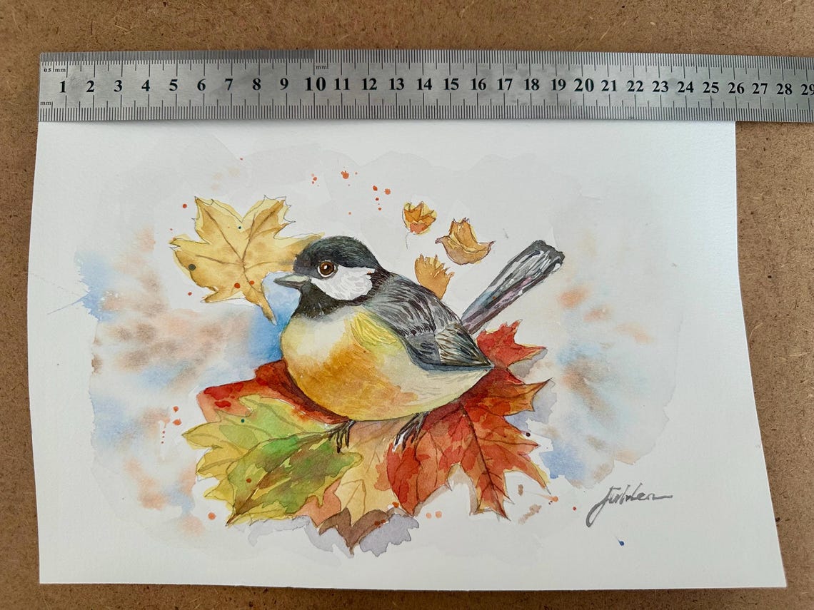Chickadee Among Colorful Autumn Maple Leaves Watercolor Poster - Image 6