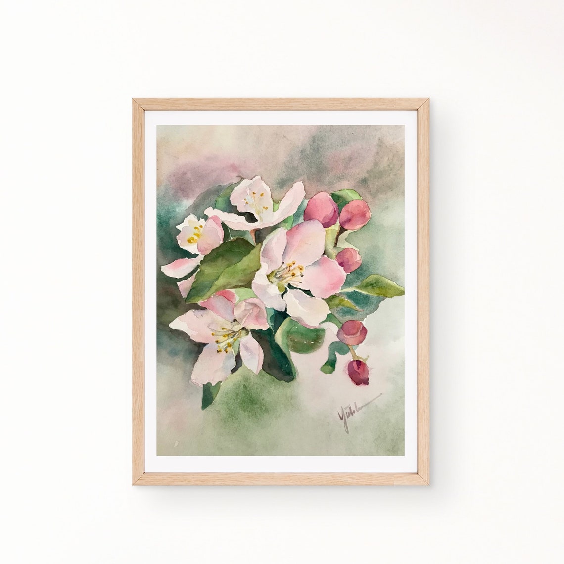 Spring Apple Blossom Watercolor Painting in Soft Tones Poster