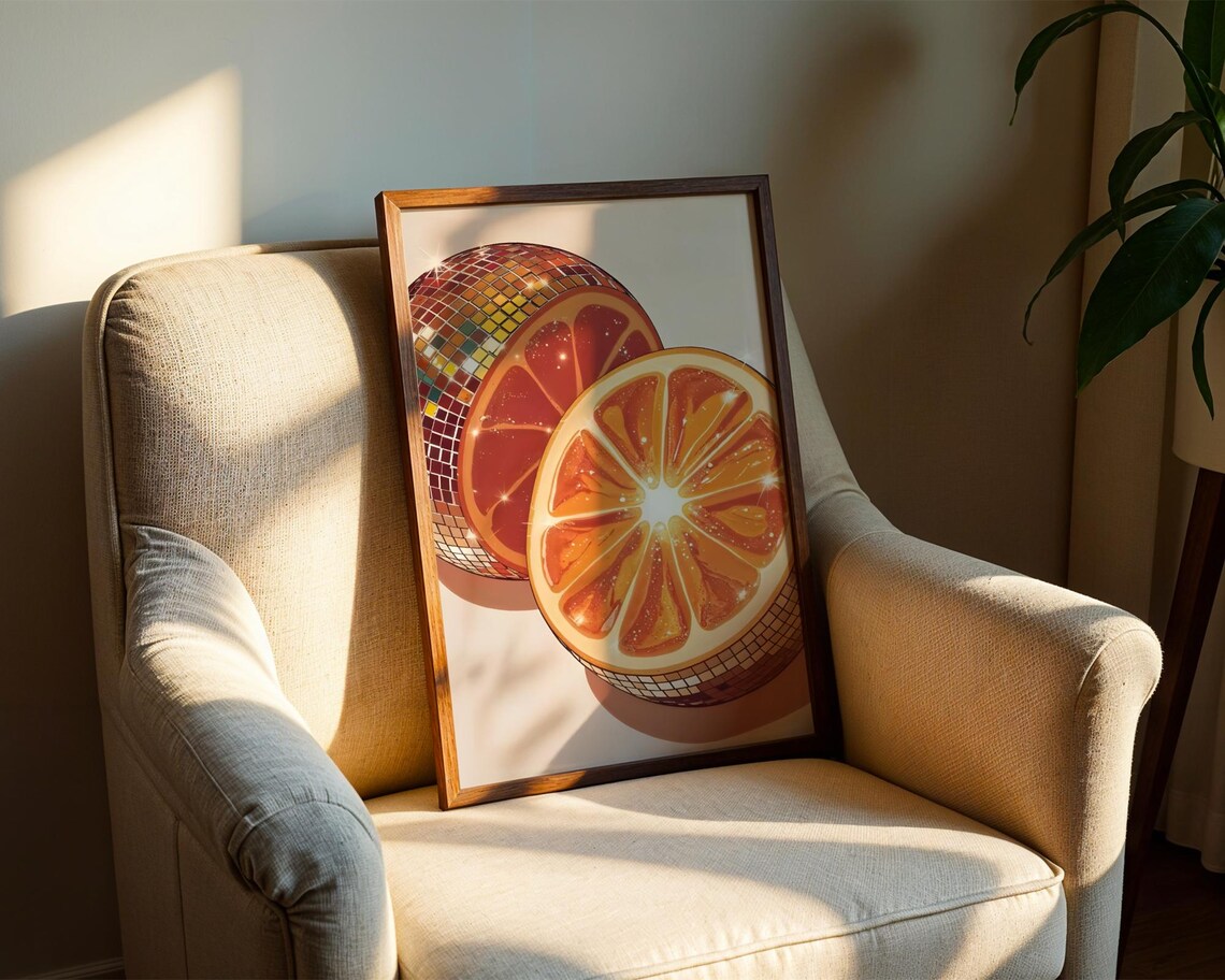 Disco Ball Orange Poster Print, Retro Kitchen Decor