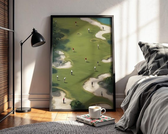 Vintage Golf Course Art Print Retro Country Club Wall Impressionist Golfers Painting Luxury Sports Decor Old Money Aesthetic Poster