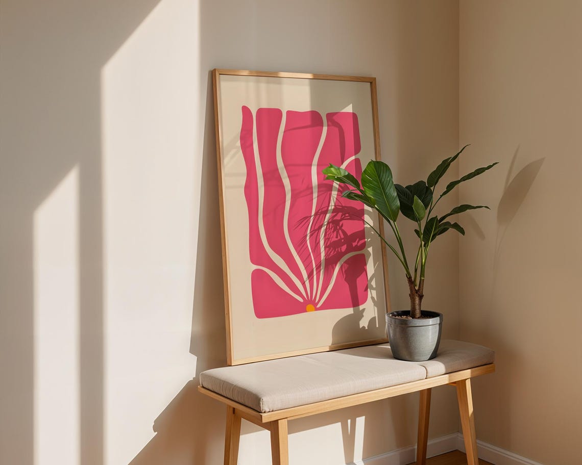 Bold Abstract Pink Floral Organic Shapes Modern Minimalist Print