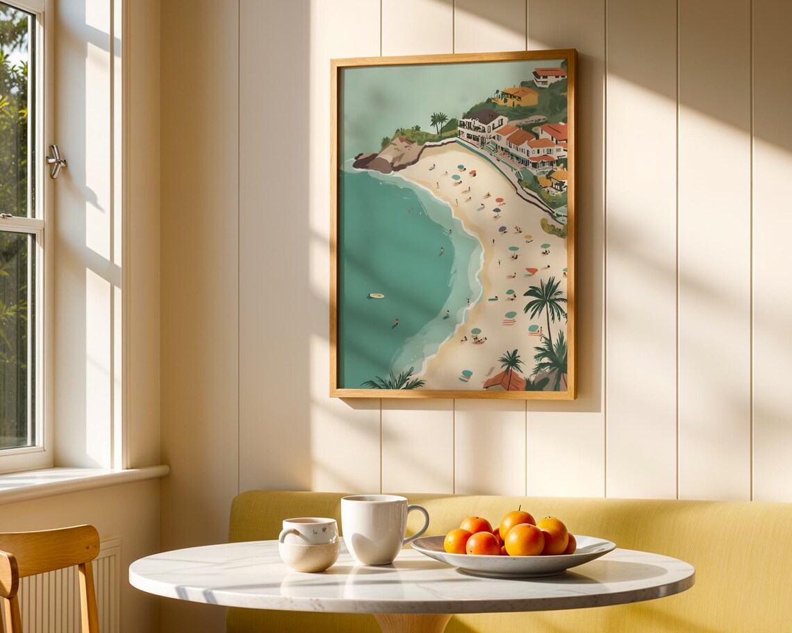 Retro Riviera Beach Travel Poster, Vintage Resort