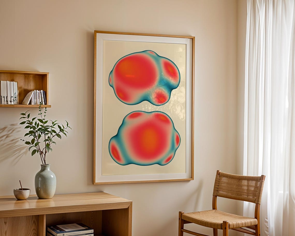 Thermal Aura Blobs Red Teal Gradient Modern Abstract Organic Poster