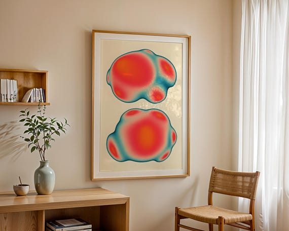 Modern Aura Aesthetic Poster Thermal Gradient Wall Art Red Teal Abstract Blob Print Retro Futurist Dorm Decor Vibrant Shapes