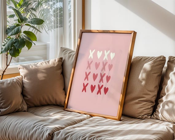 Xoxo Red Heart Art Print Retro Pink Ombre Poster Cute Valentine Hugs And Kisses Wall Decor Preppy Girly Dorm Room Aesthetic Gift Idea