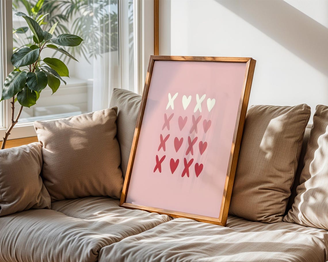 XOXO Hearts Pattern Pink Minimalist Love Valentine Decor Art Poster