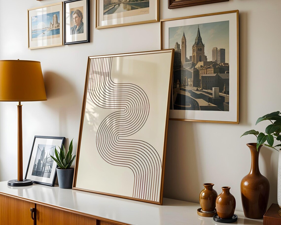Minimal Retro Line Art Poster, Abstract Geometric Art Print