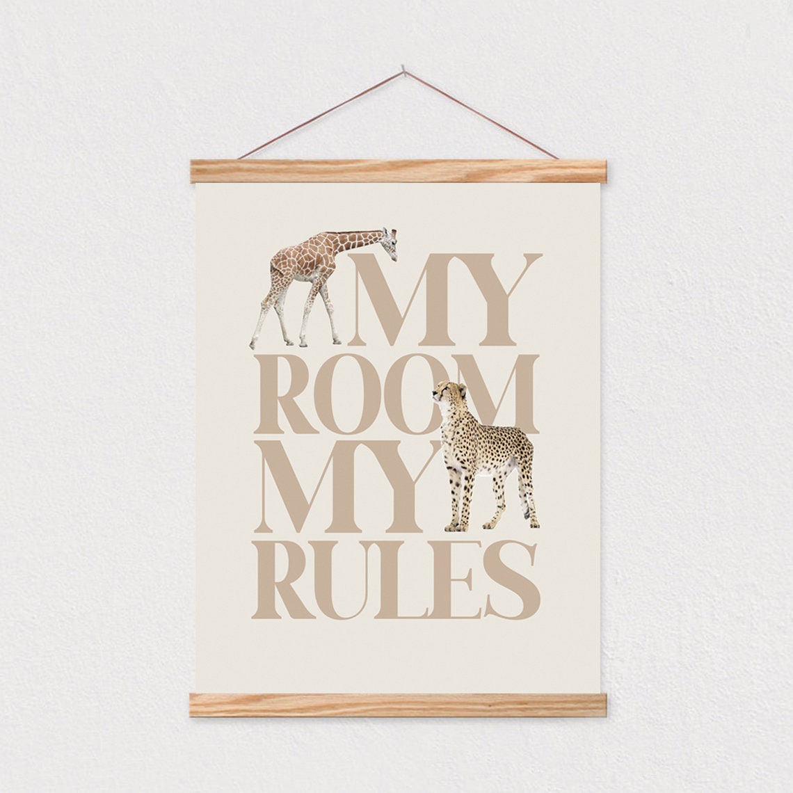 My Room My Rules Quote With Giraffe And Cheetah Kids Bedroom Poster
