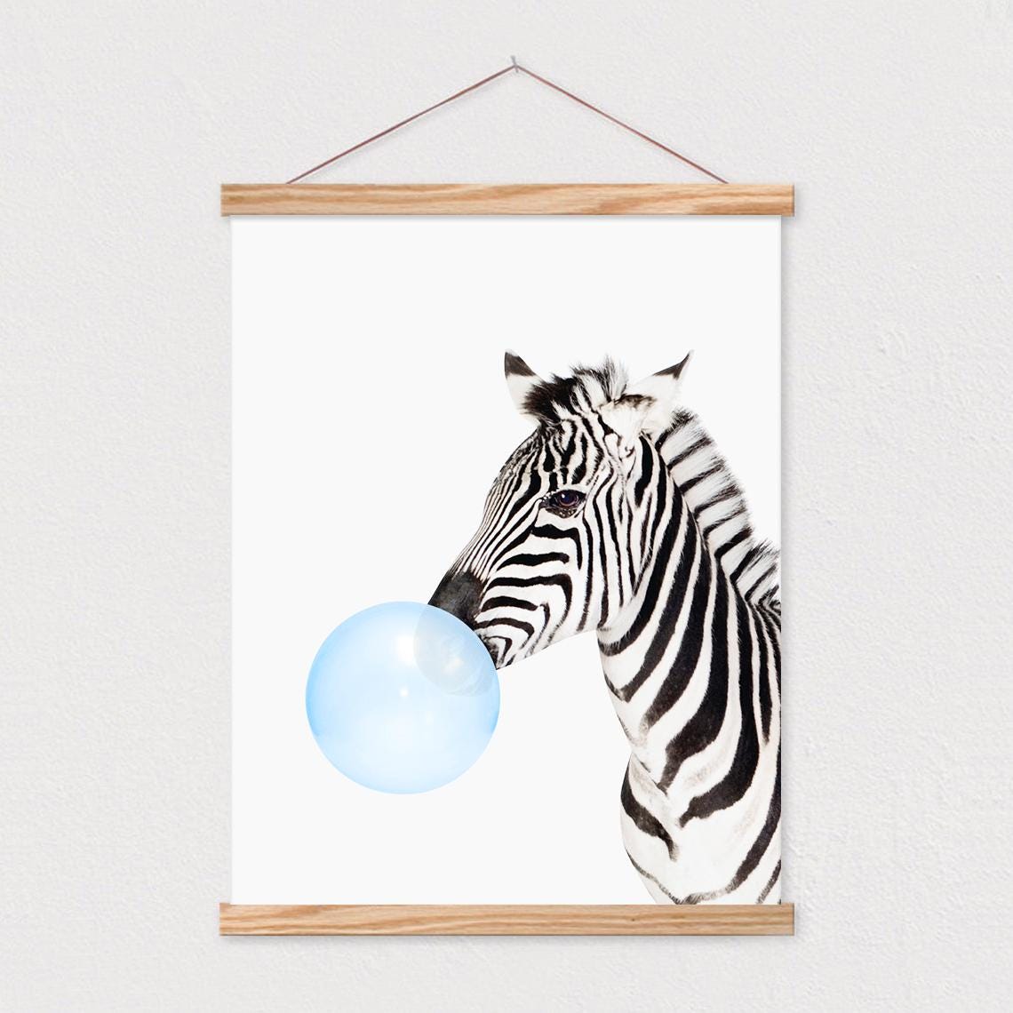 Zebra Blowing Blue Bubble Gum Funny Safari Animal Room Poster - Image 2