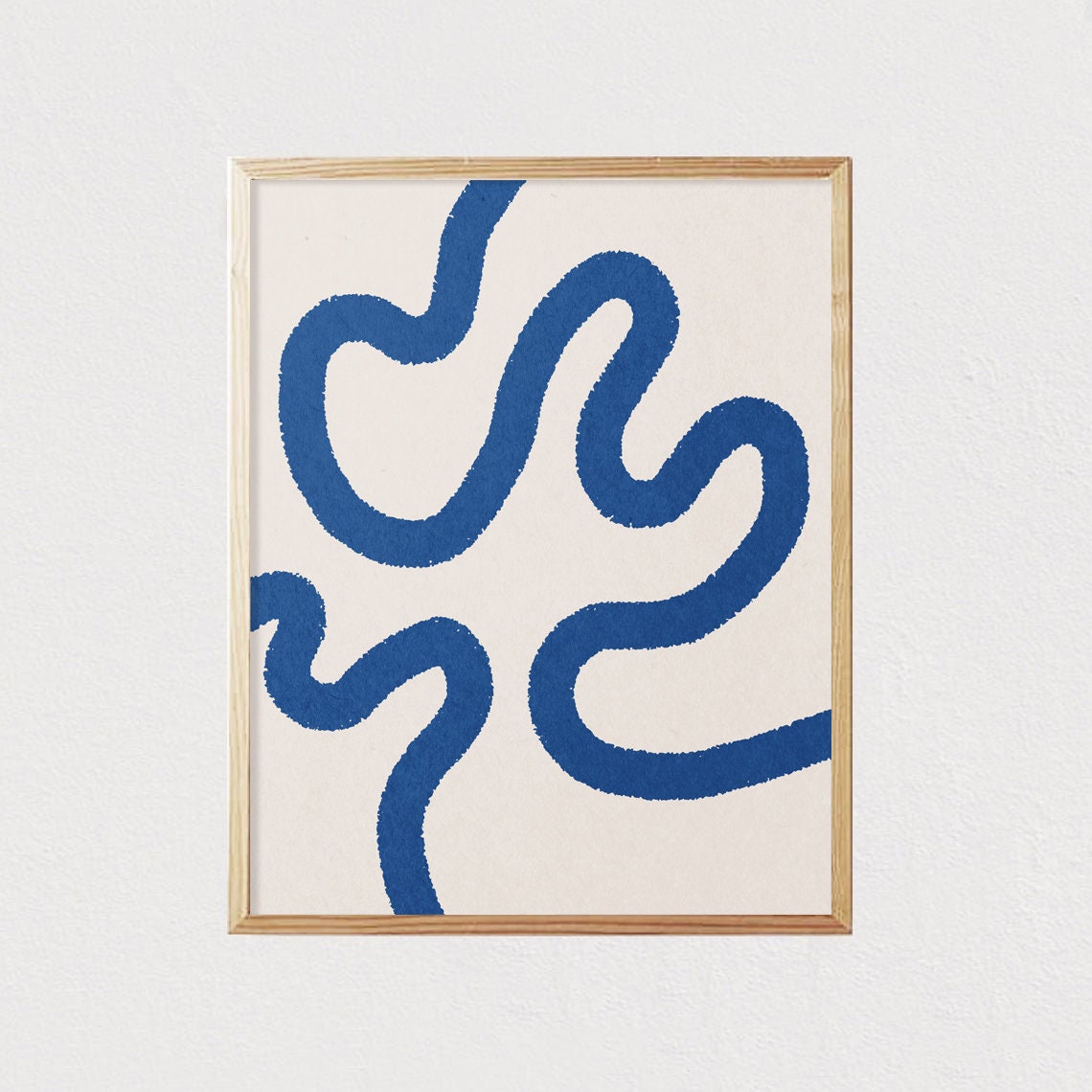 Abstract Blue Line Art Shapes Neutral Print Mid Century Modern Wall Art Minimalist Geometric Interior Decor 16x20