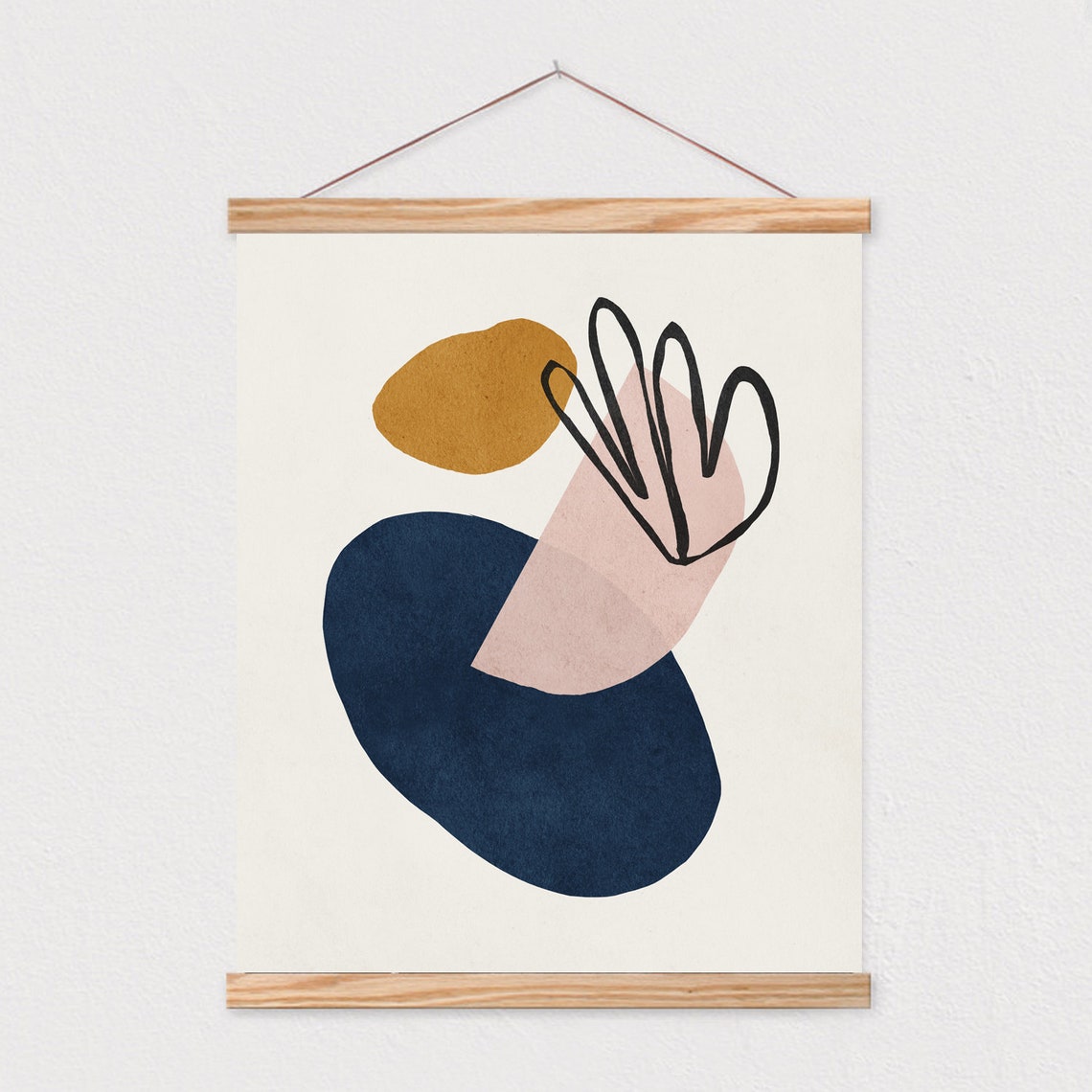 Navy and Mustard Organic Shapes Modern Abstract Artwork Poster - Image 2