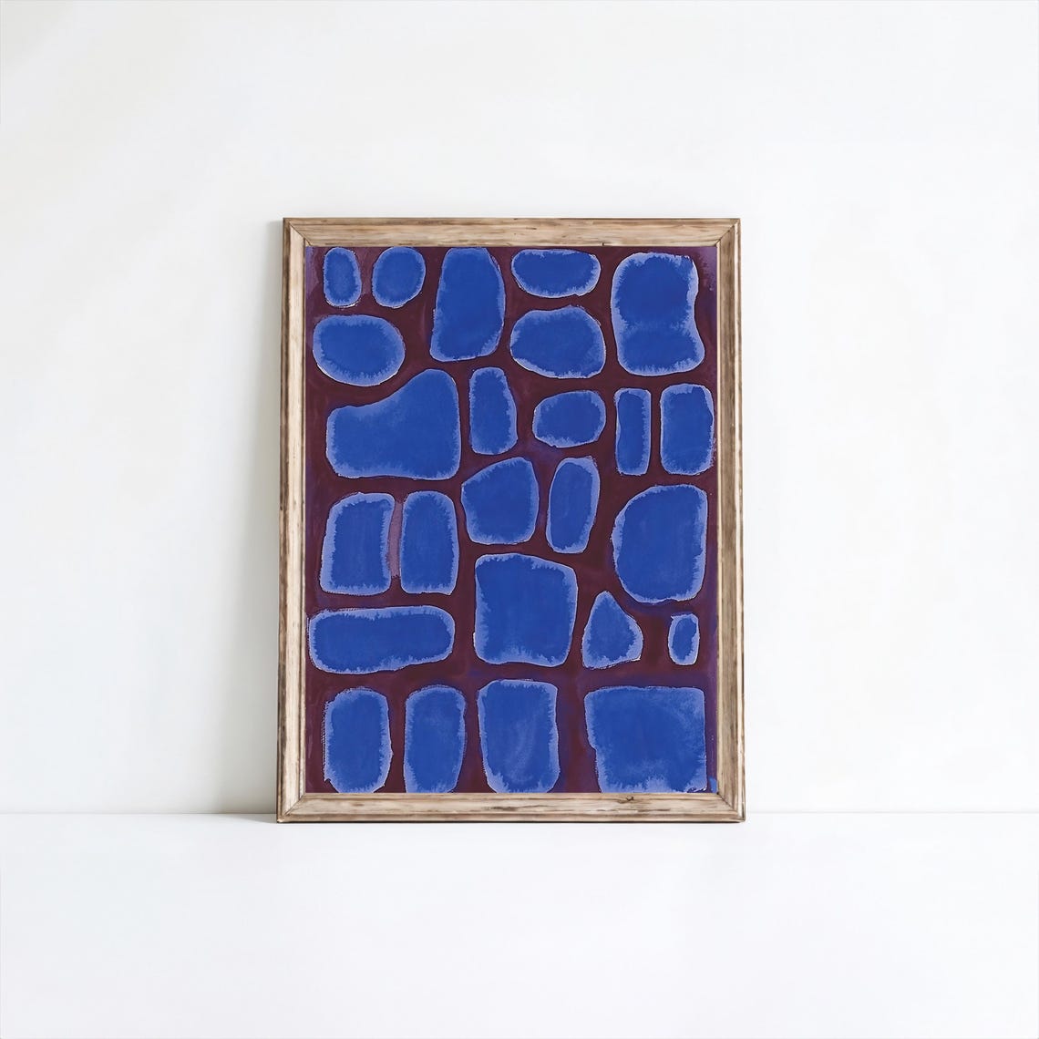 Cobblestone Blue Abstract Pattern Bold Boho Modern Wall Art Decor