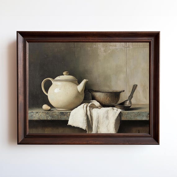 Farmhouse Still Life Rustic Print Pottery Warm Tone Wall Art Country E974