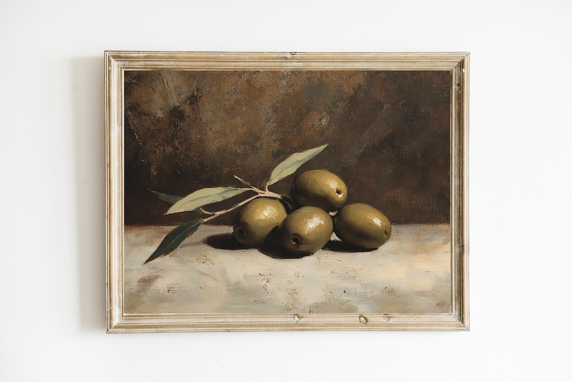 Green Olives On Branch Vintage Still Life Oil Painting Art Poster