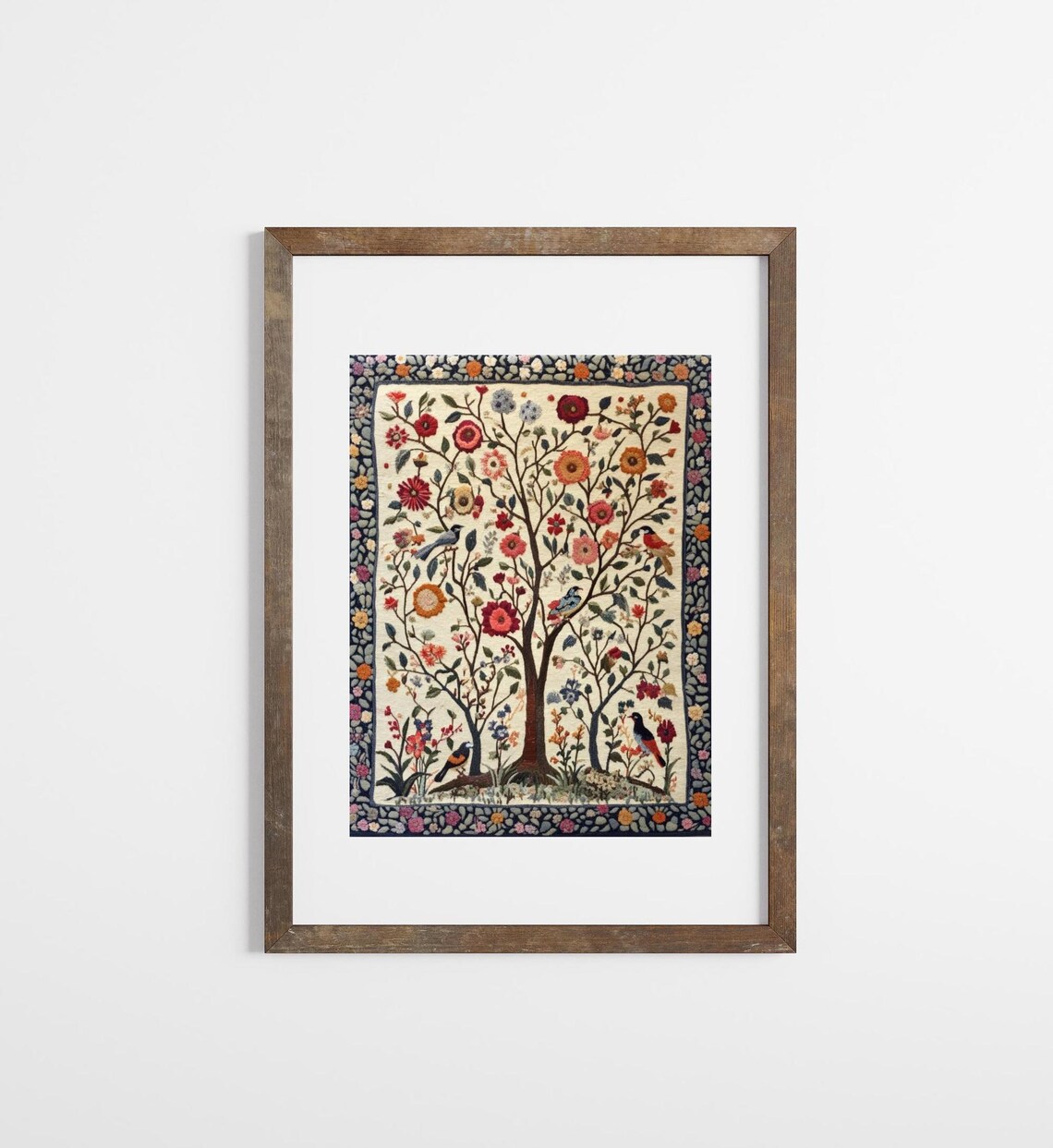 Vintage Tree of Life Birds Floral Tapestry Style Decorative Art Poster