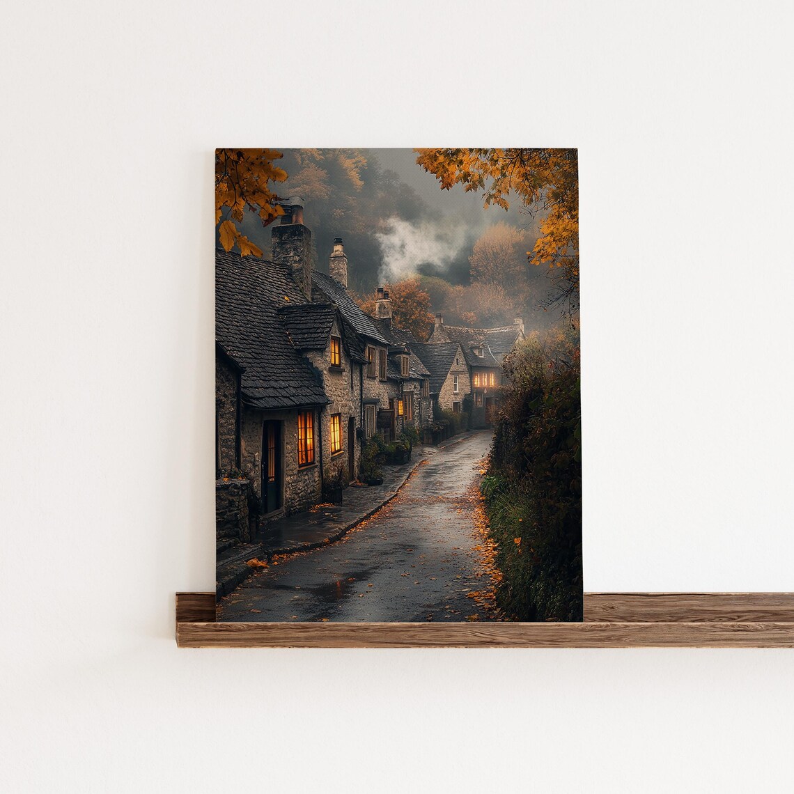 Cozy English Lane Autumn Village Street Scene Art Print