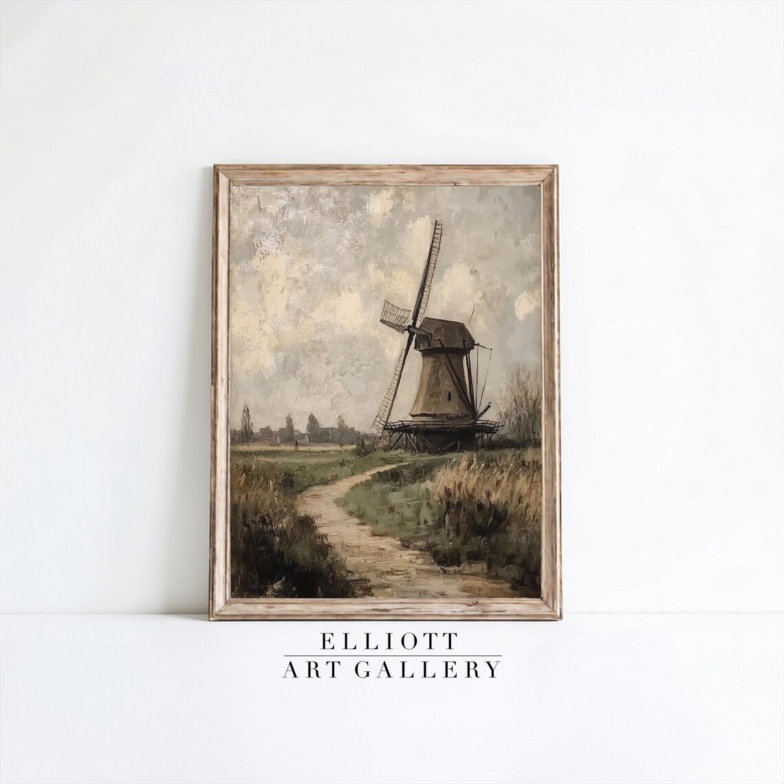 Dutch Windmill Vintage Landscape Art Print