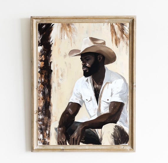 African Man Cowboy Western Print Minimalist Art Contemporary Wall Abstract E388
