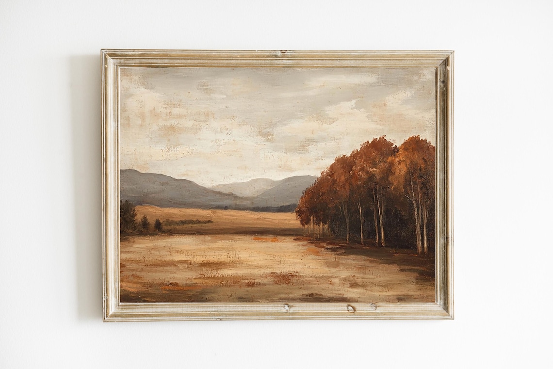 Golden Autumn Fields Rows of Trees Vintage Oil Painting Poster