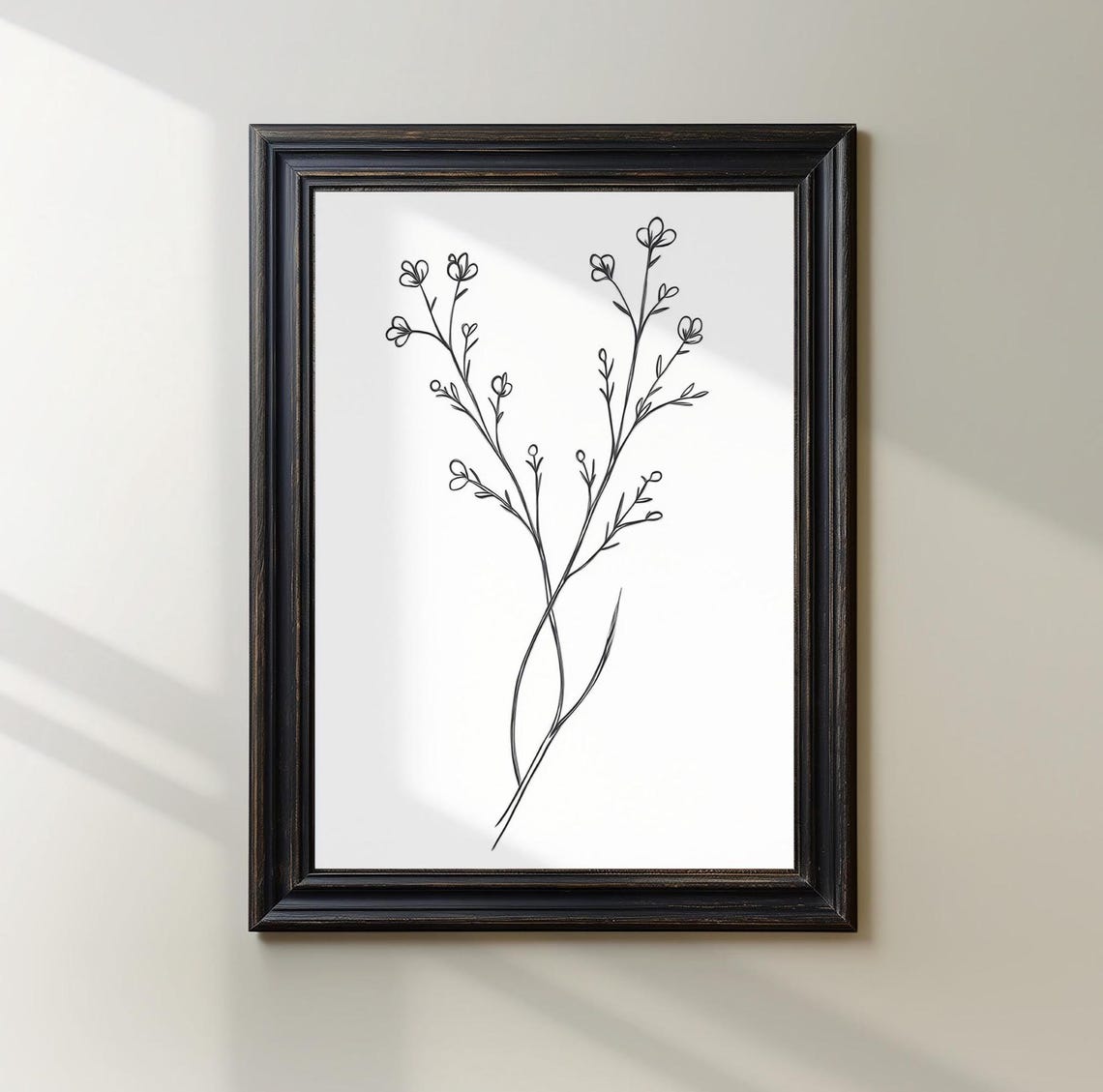 Minimalist Botanical Line Drawing Print with Delicate Stems and Buds
