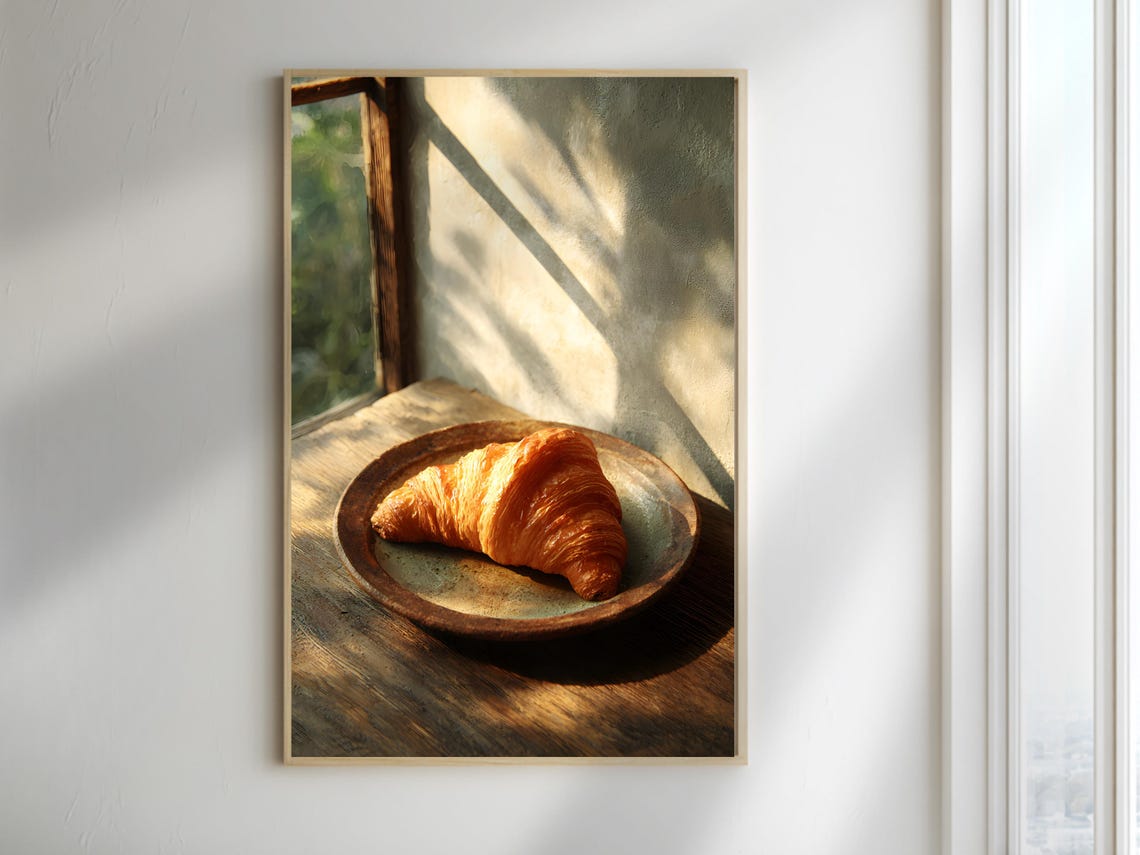 Croissant Morning Sunlight French Bakery Still Life Photo Poster