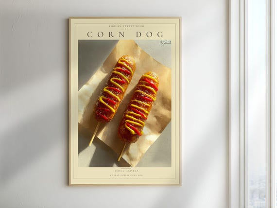 Vintage Korean Corn Dog Print Street Food Kitchen Wall Art Digital Download