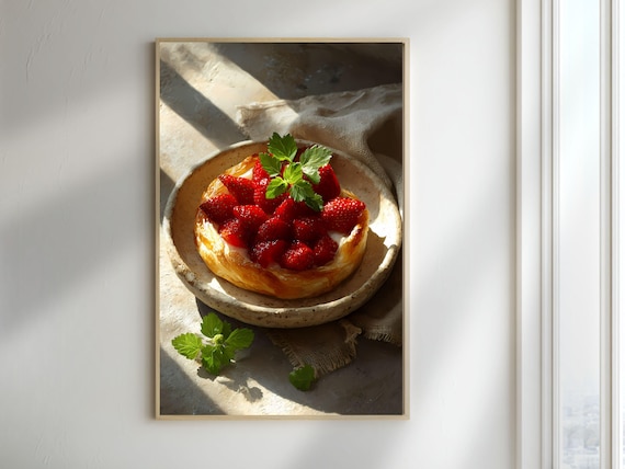 Strawberry Danish Pastry Print French Bakery Kitchen Decor Digital Download