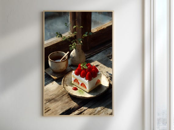 Strawberry Shortcake Printable Poster Japanese Cafe Wall Art Digital Download