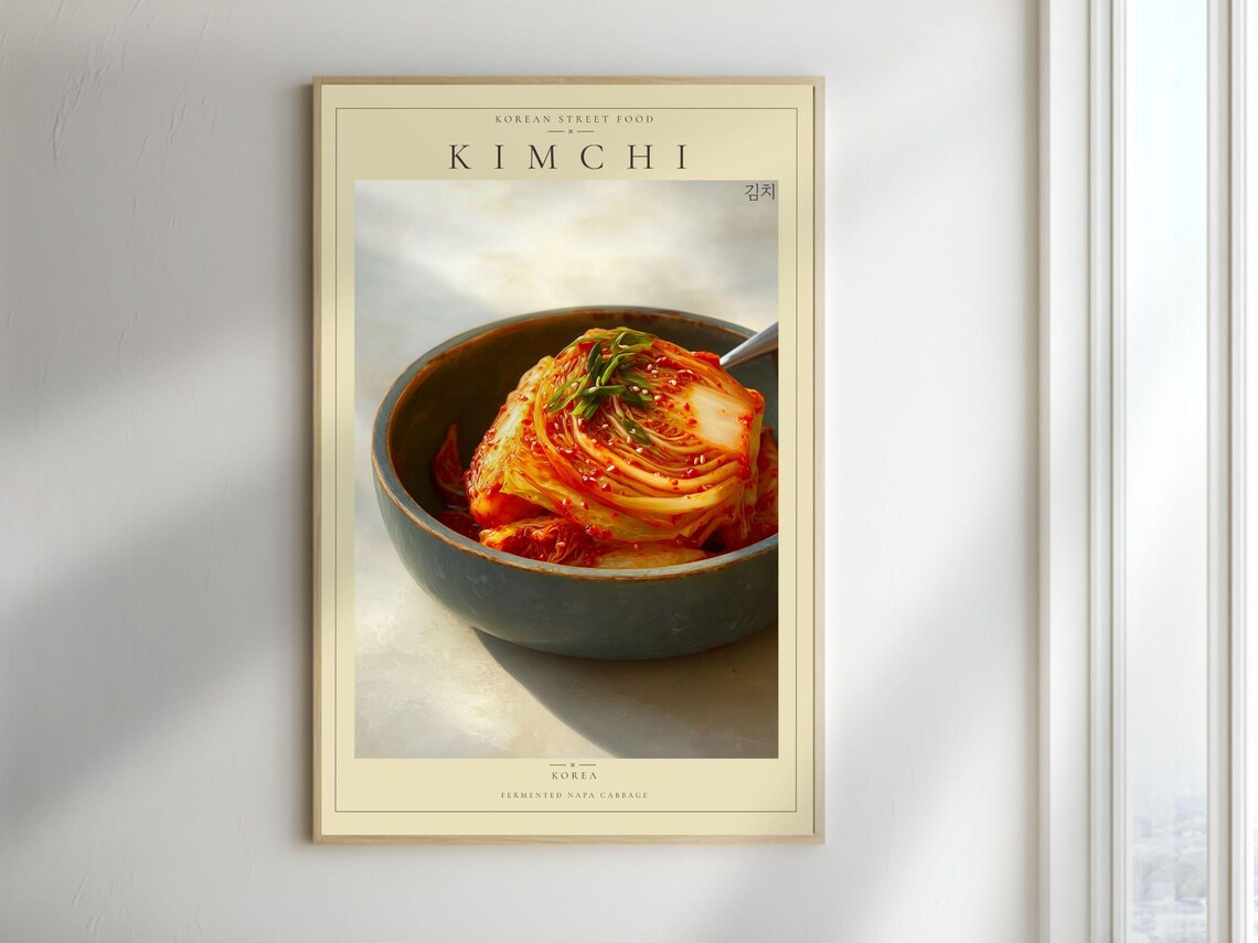 Kimchi Korean Street Food Fermented Napa Cabbage Vintage Poster