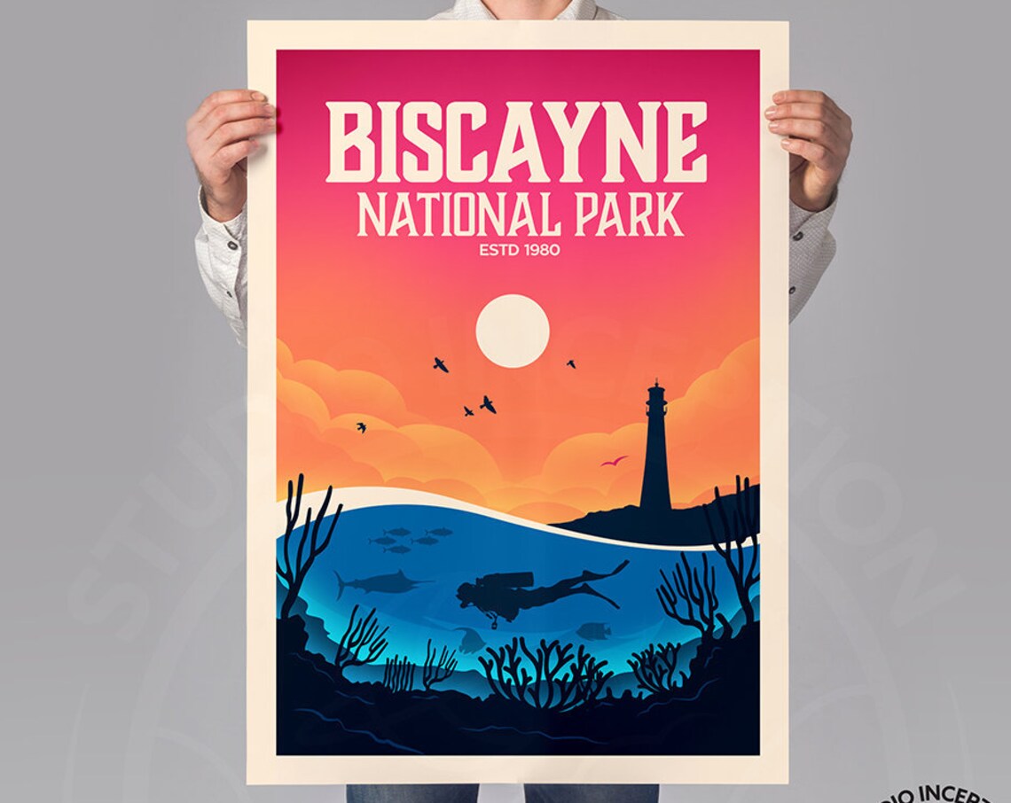 Biscayne National Park Travel Poster, Florida Sunset - Image 3