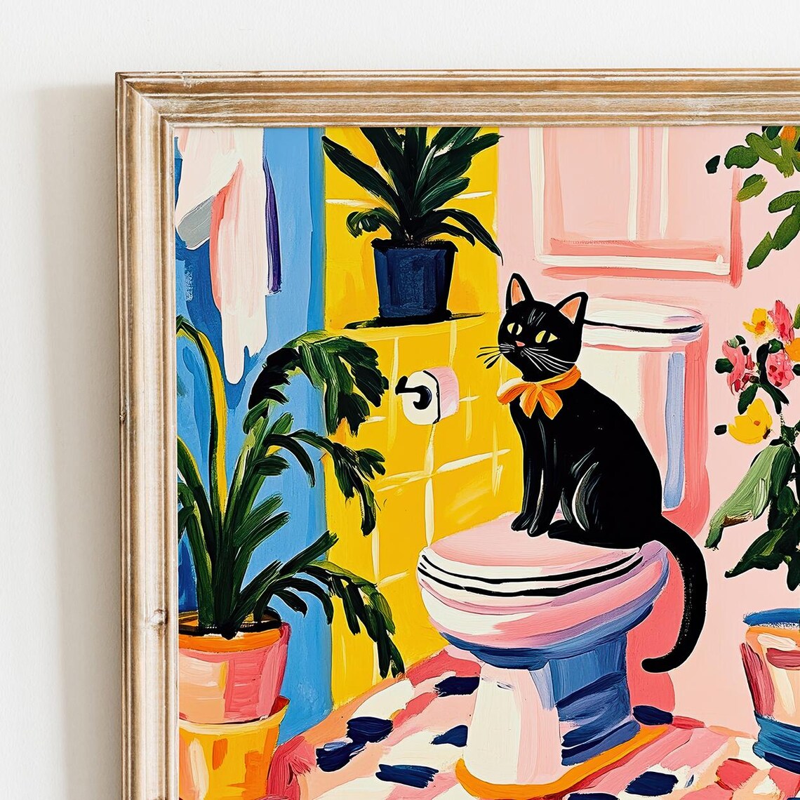 Funny Black Cat Wash Your Paws Please Bathroom Quote Art Poster - Image 2
