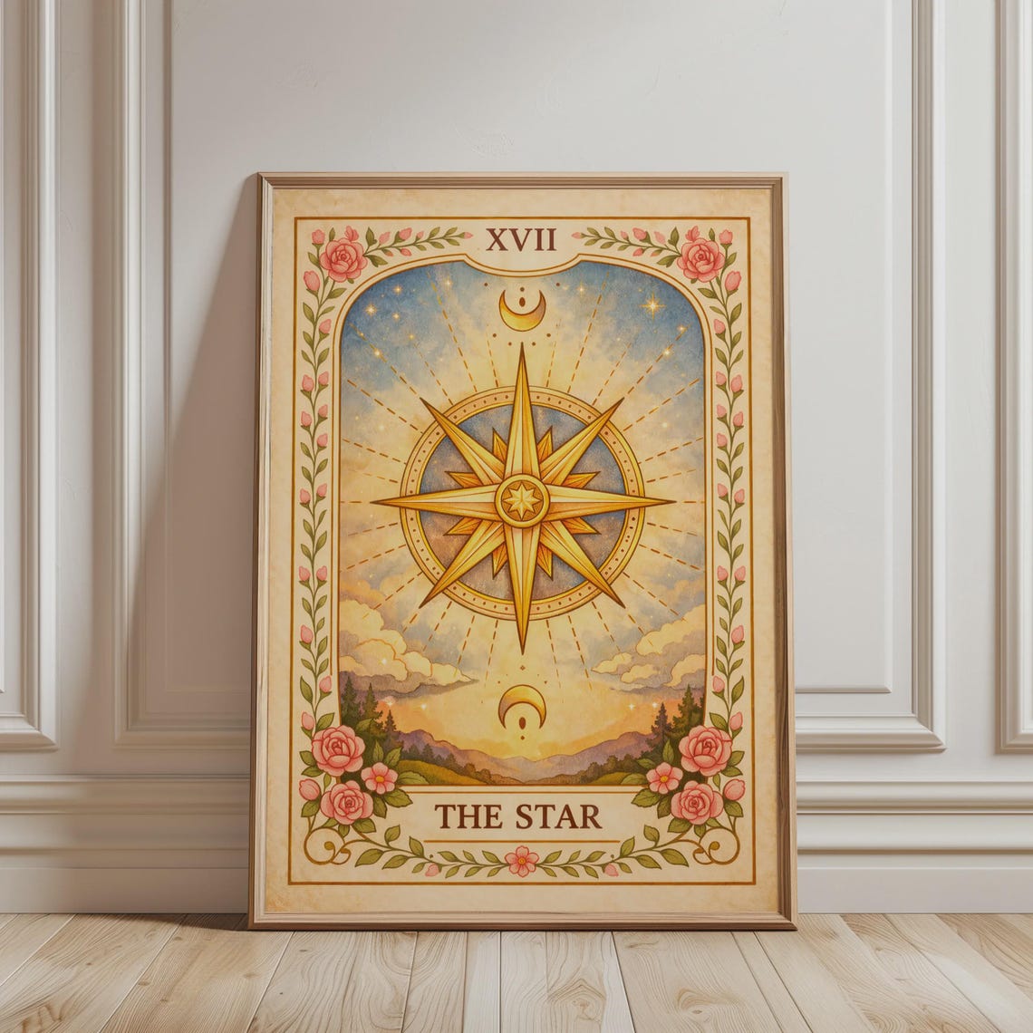 The Star Tarot Card XVII Vintage Boho Floral Celestial Poster