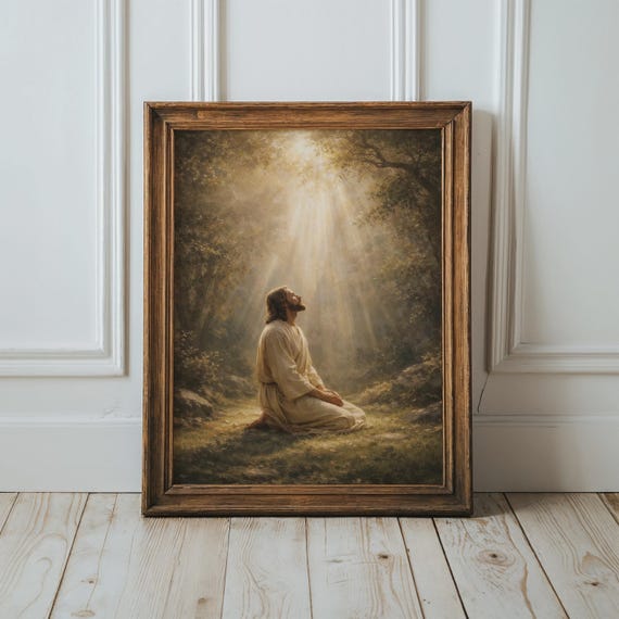 Christian Wall Art Praying Jesus In Garden Of Gethsemane Religious Print Poster For Catholic Home Decor