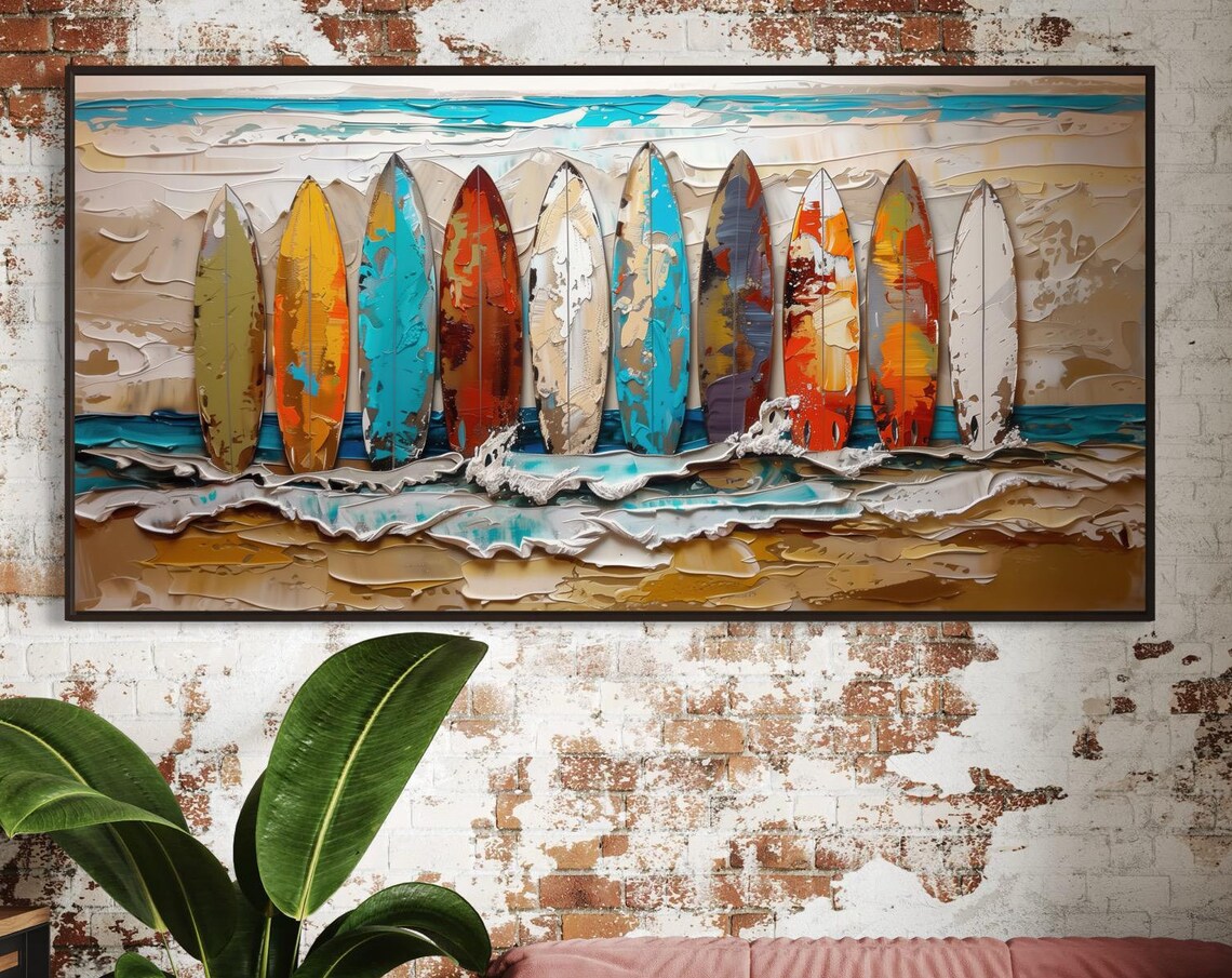 Surfboard Coastal Panoramic Art Print for Beach House