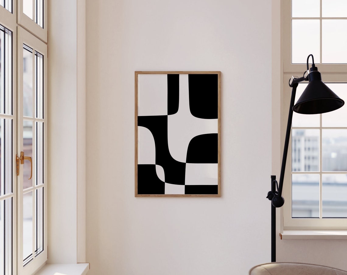 Black And White Geometric Puzzle Blocks Abstract Wall Poster