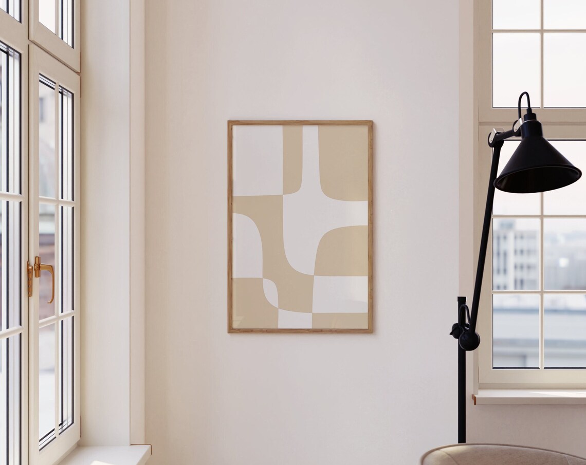 Beige And White Geometric Puzzle Blocks Abstract Wall Poster