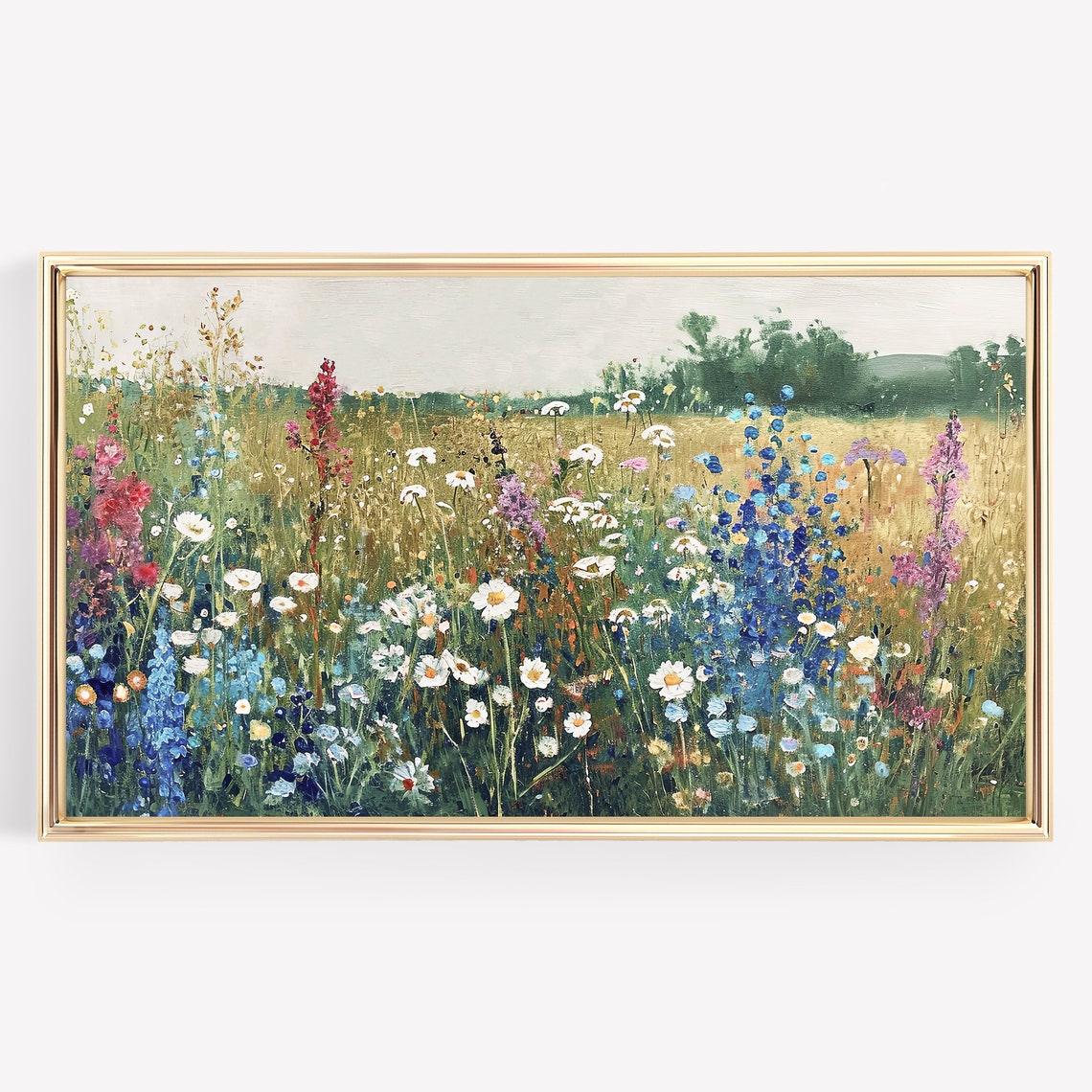 Colorful Wildflower Field Daisies Meadow Impressionist Poster - Image 2