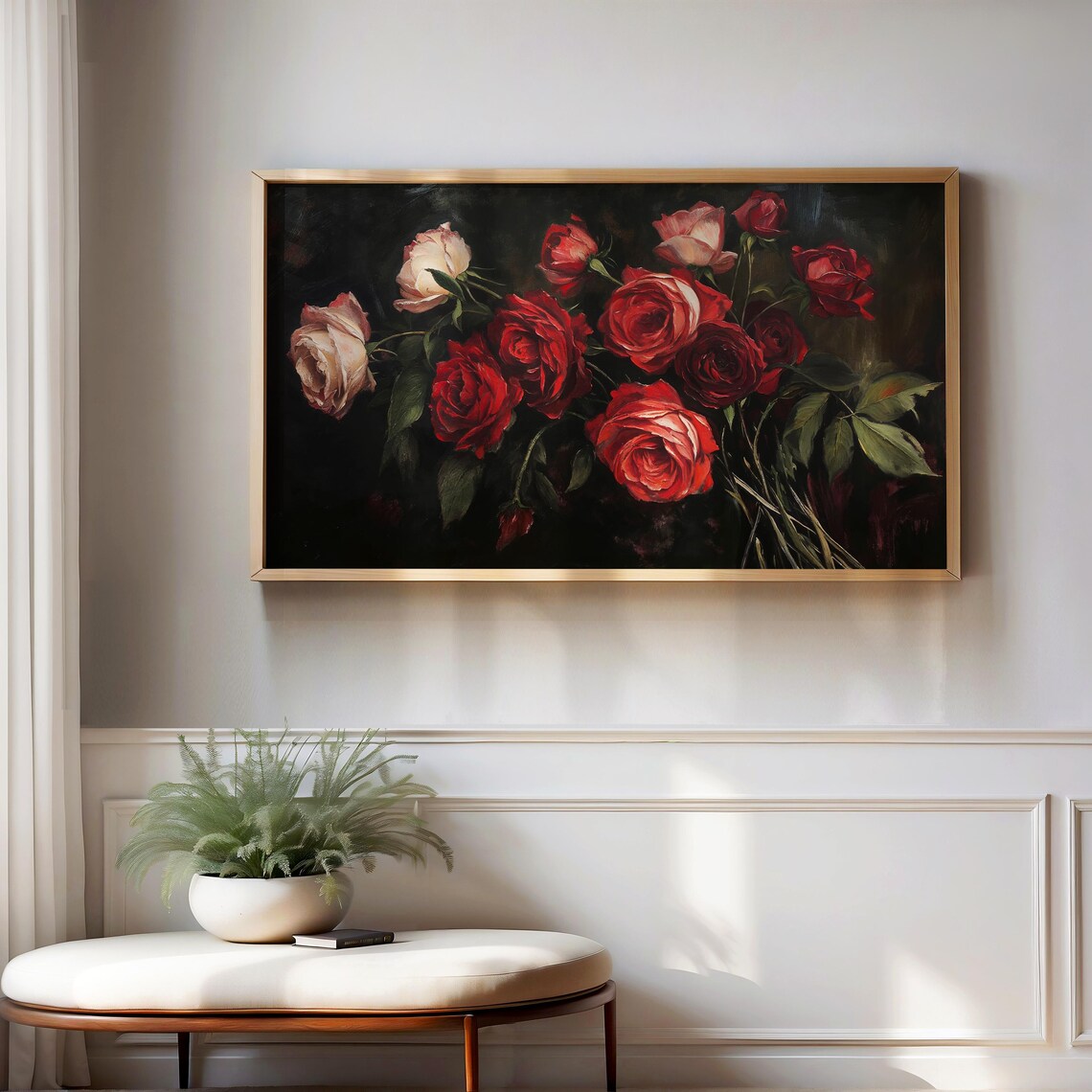 Romantic Red Pink Roses Dark Moody Vintage Floral Still Life Print - Image 2