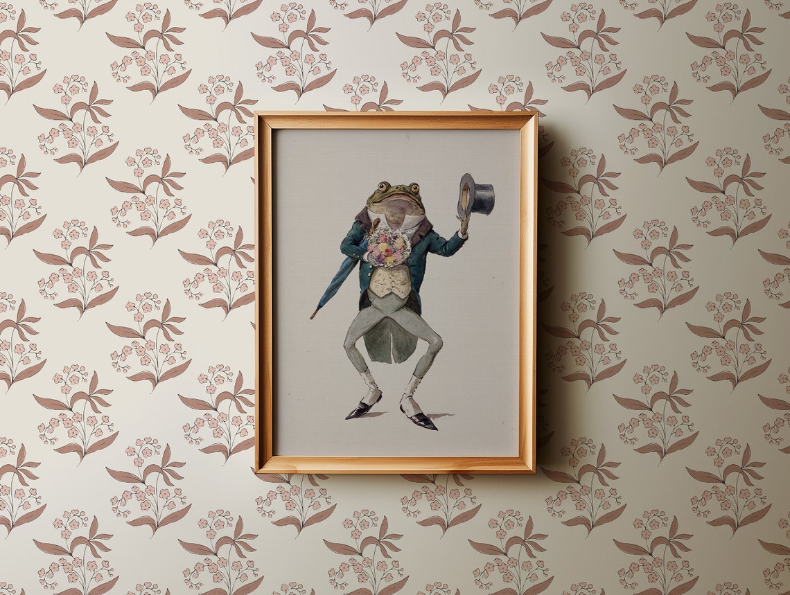 Dapper Gentleman Frog in Top Hat Holding Flowers Animal Humor Poster - Image 3