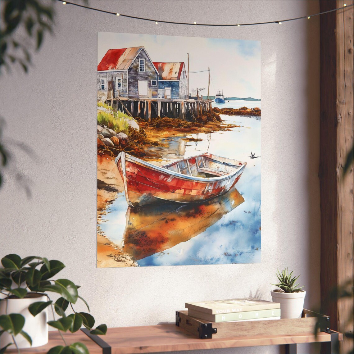 Fishing Village Watercolor Coastal Scene Art Print - Image 6