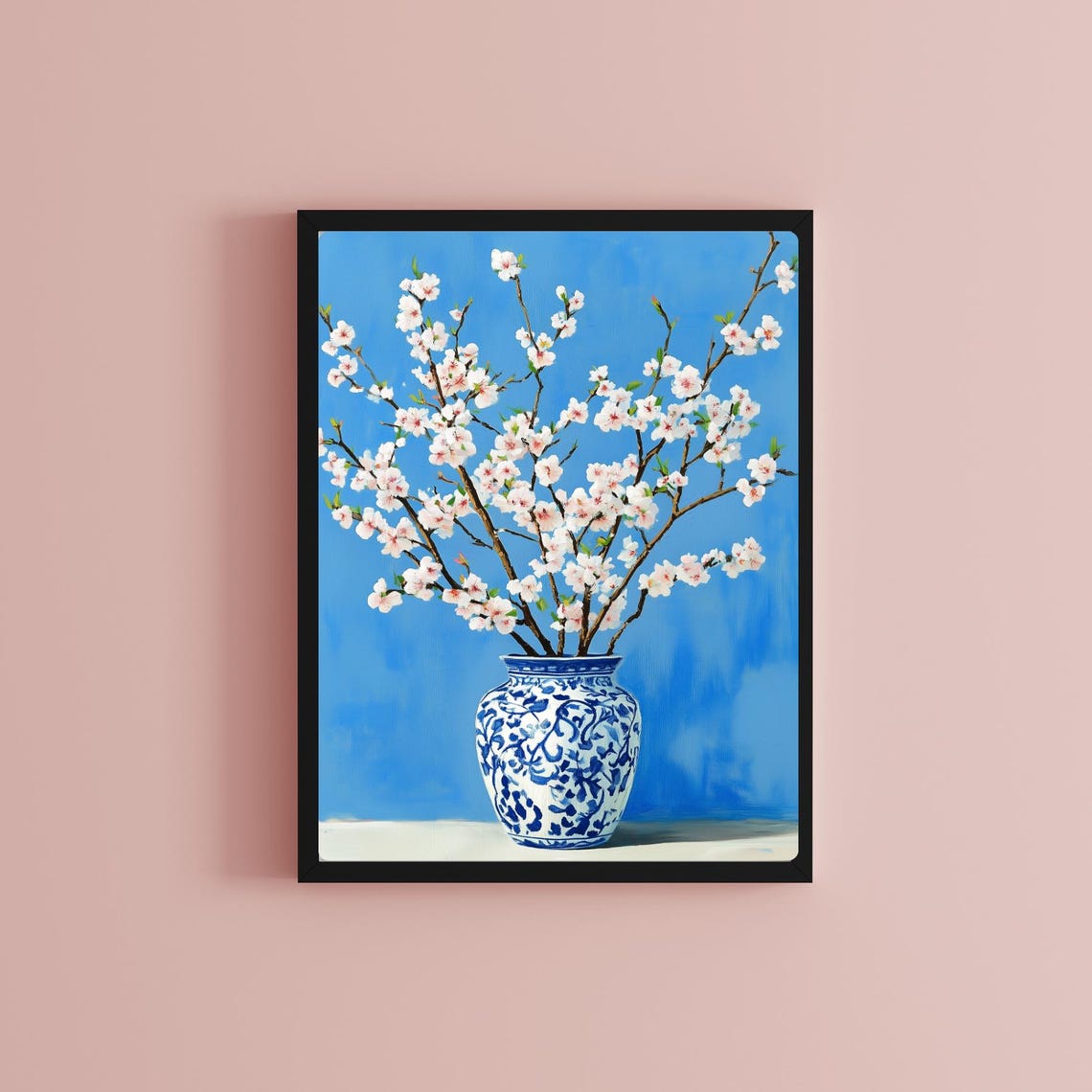 Cherry Blossom Branches in Blue Porcelain Vase Spring Art Poster - Image 2
