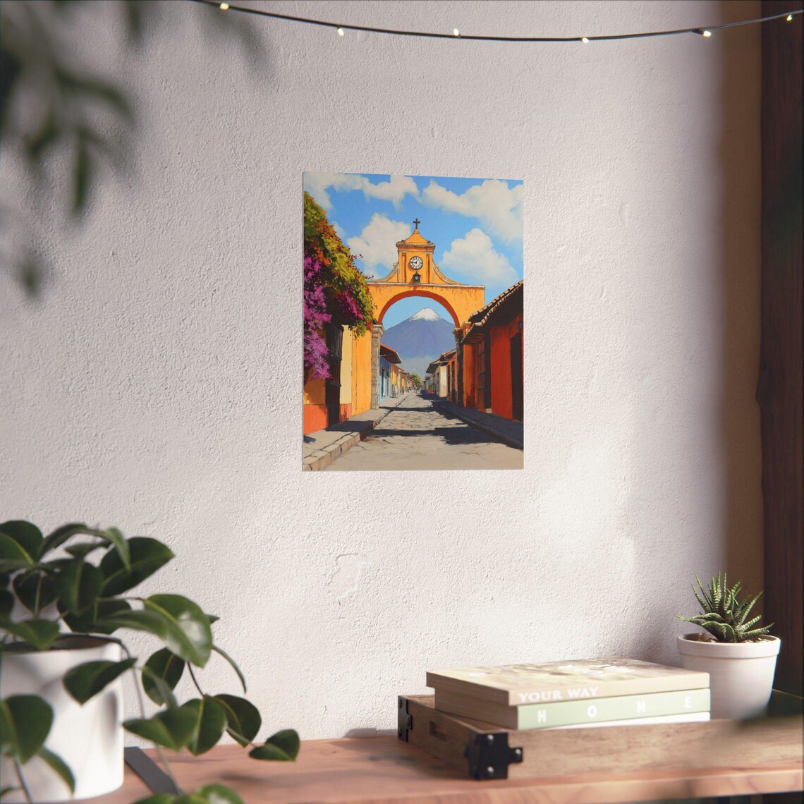 Santa Catalina Arch Antigua Guatemala Framed Volcano Gouache Poster - Image 3