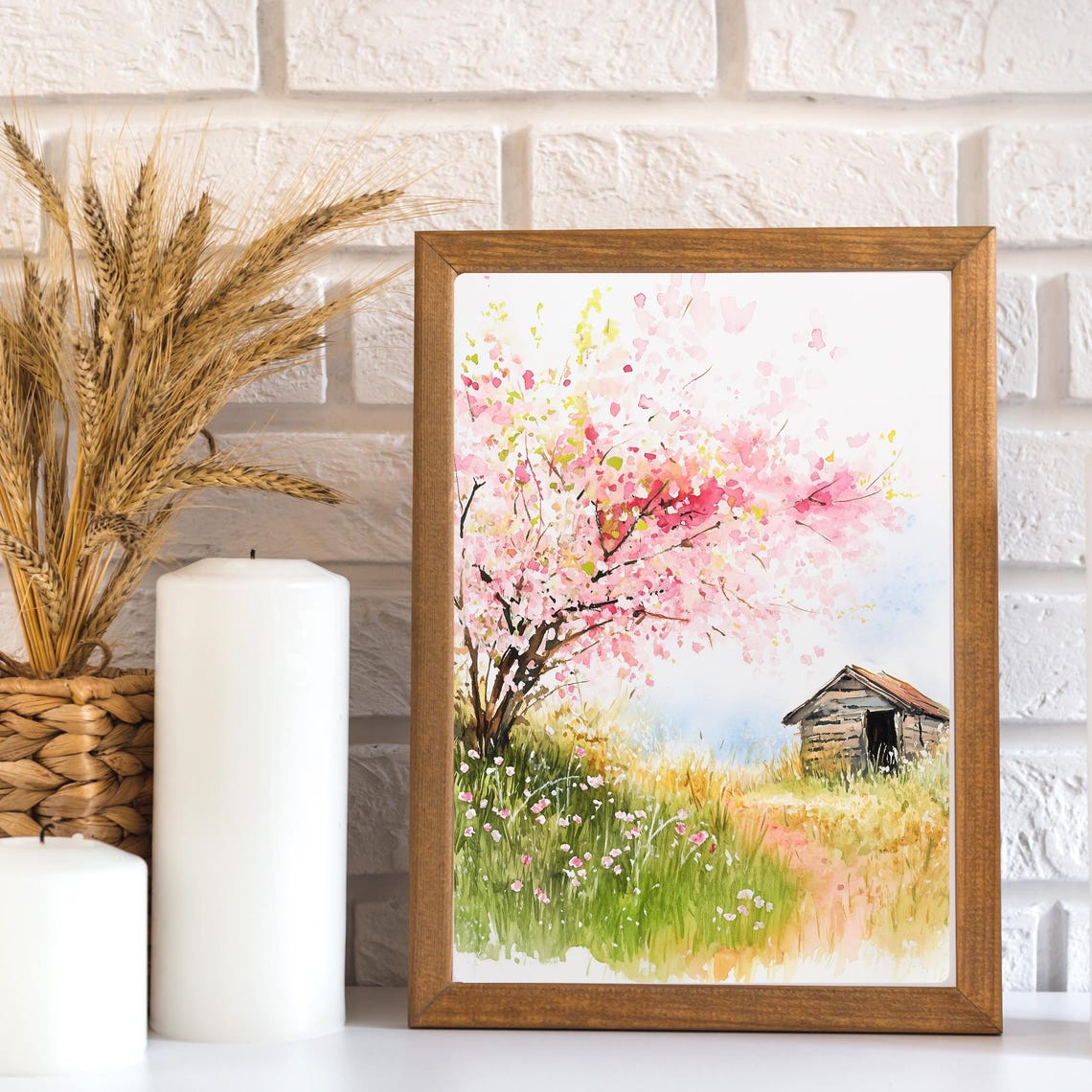 Pink Cherry Blossom Tree in Bloom Beside a Rustic Wooden Shed Print - Image 3