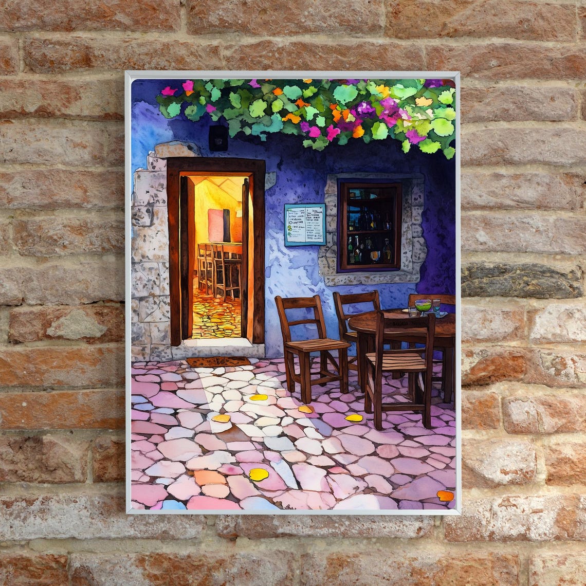 Cobblestone Bistro Patio Nighttime Cafe Terrace Scene Painting Poster - Image 6
