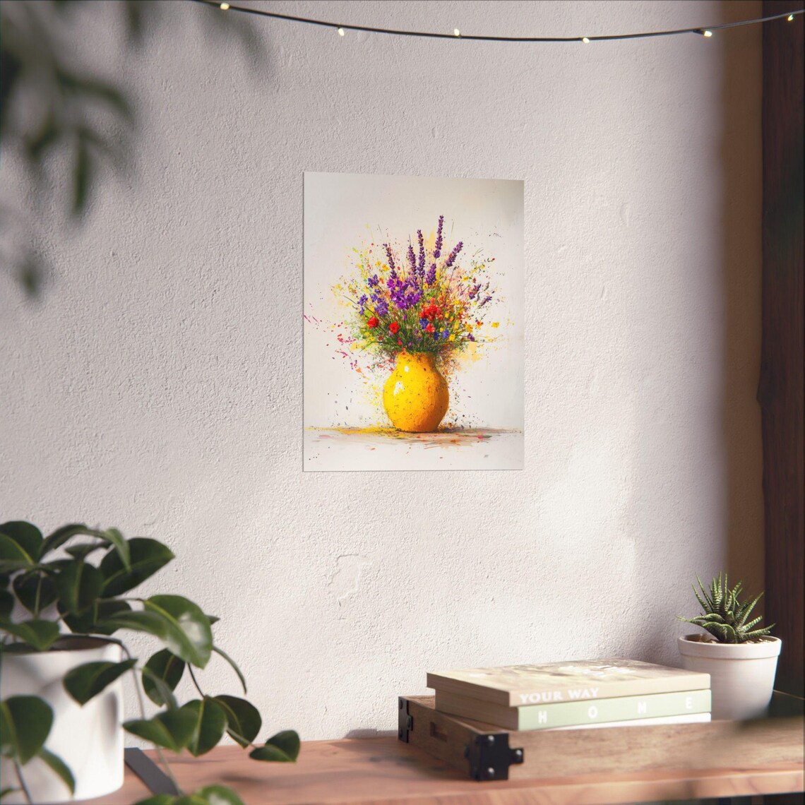 Yellow Vase with Wildflowers Abstract Splatter Painting Poster - Image 2